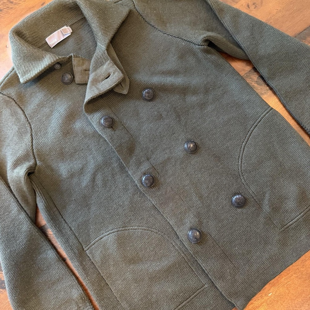 Vince Sweater Womens Small Green 100% Wool Double Breasted Knit Cardigan Pockets